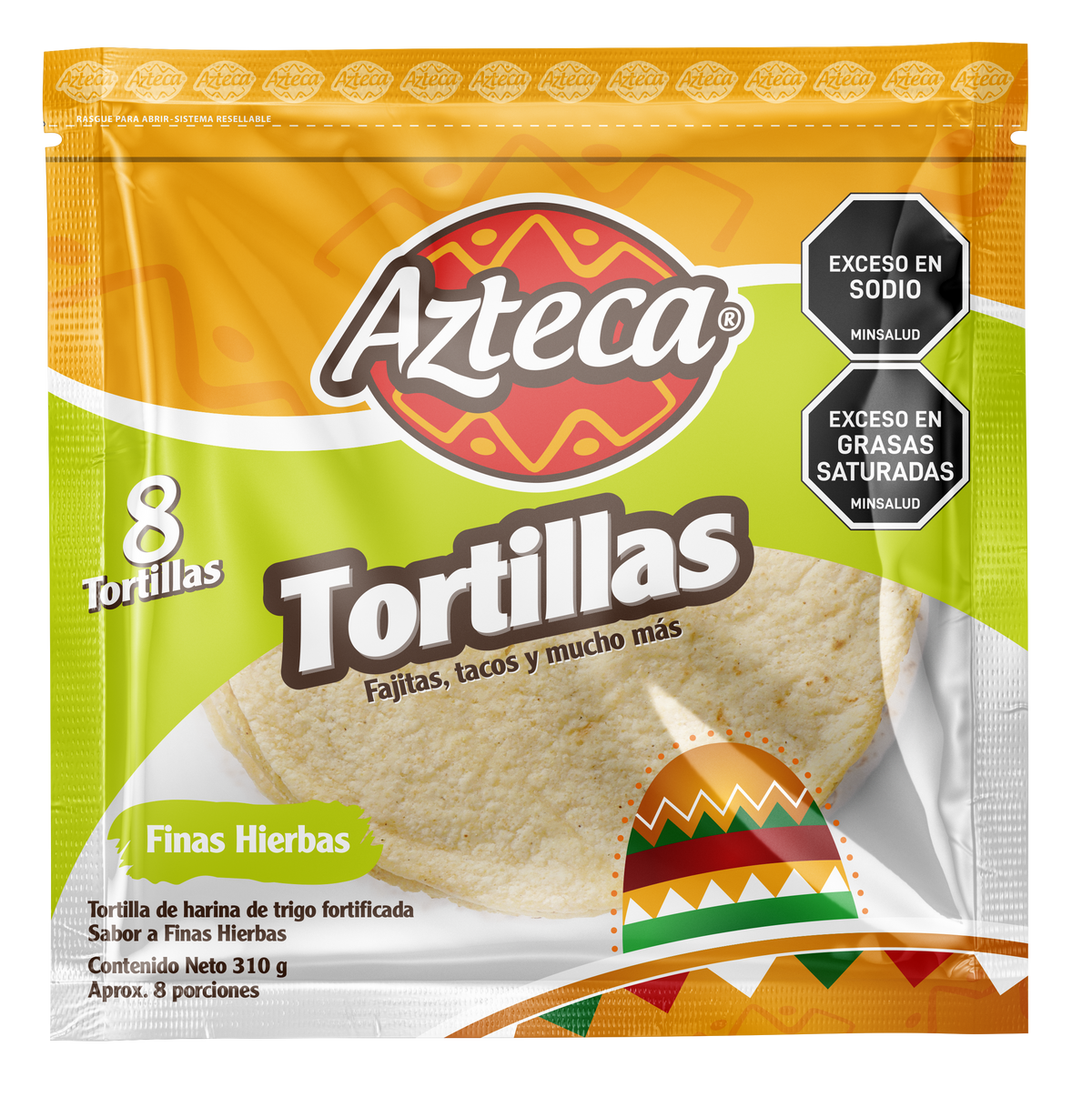 TORTILLAS FINAS HIERBAS X 8 UNIDADES (310G) AZTECA